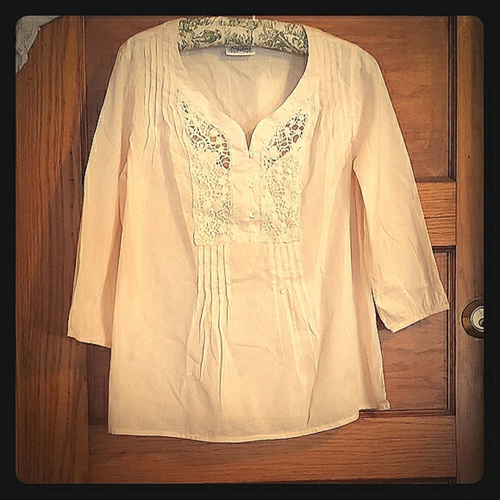 BNWT, Lt pink shirt w/ lace 3/4 sleeve, Sz small, boho, cottagecore, Forbidden
